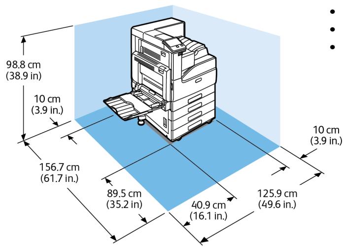 XEROX VERSALINK C7000N - Espace de dégagement requis pour la configuration avec module à 3 magasins et module de finition office intégré 2FA - 1