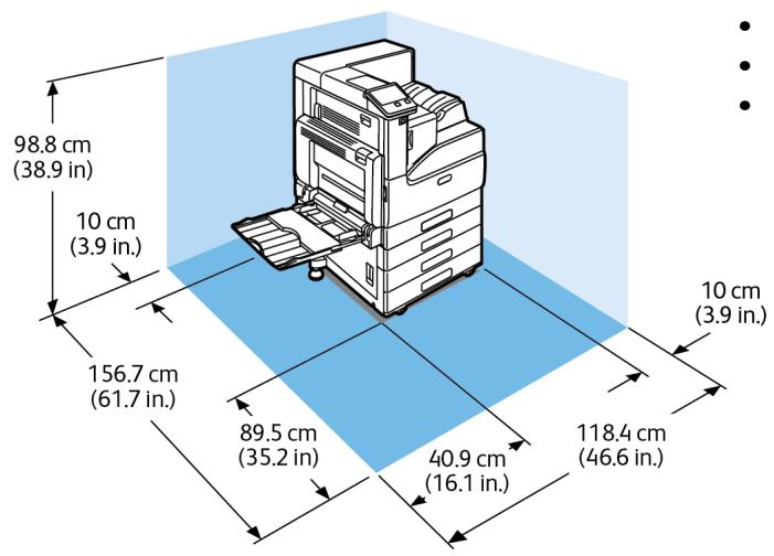 XEROX VERSALINK C7000N - Espace de dégagement requis pour la configuration avec module à 3 magasins et module de finition office intégré 9NX - 1