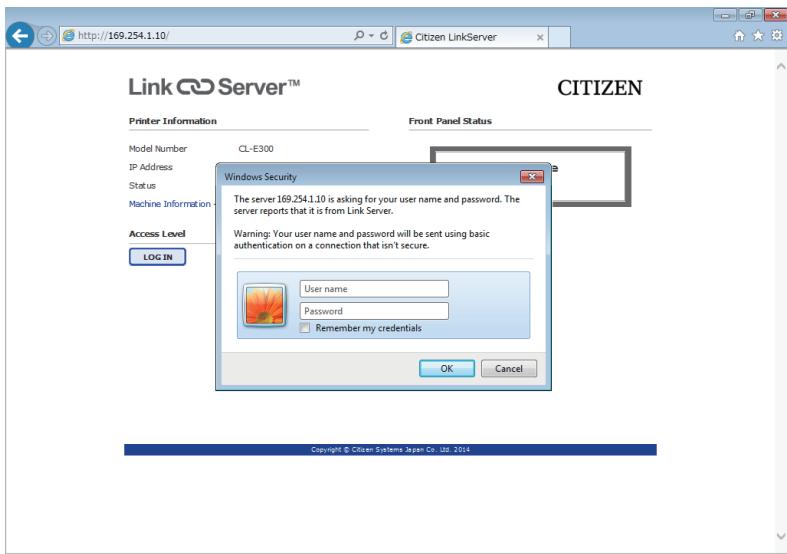 CITIZEN CL-E300 - Press the [LOG IN] to display the authentication window. - 1