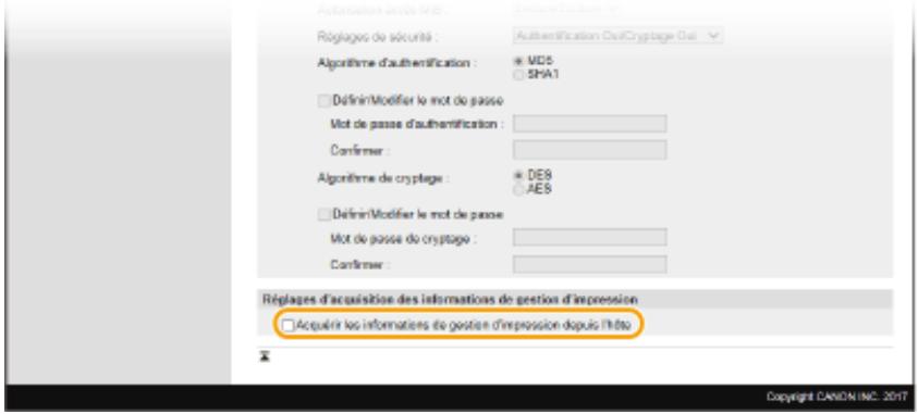 CANON LBP226DW - Définissez les réglages d'acquisition des informations de gestion d'imprimante. - 1