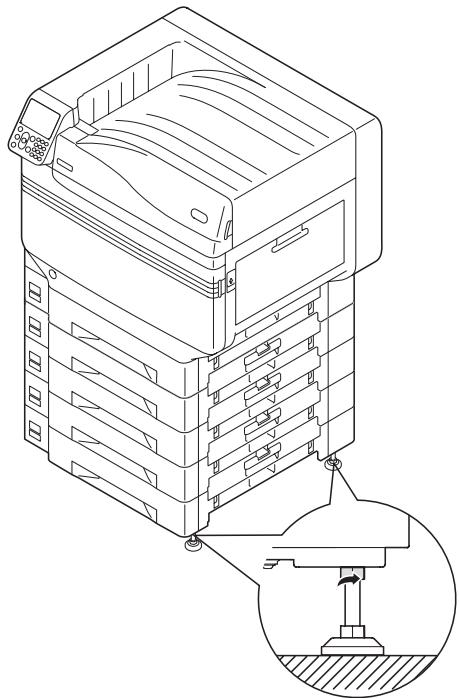 OKI PRO9541DN - Quand chaque pied touche le sol, serrer les écrous pour sécuriser l'unité de bac. - 1