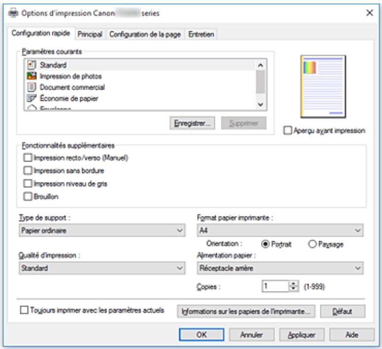 CANON TS5151 - Description de l'onglet Configuration rapide - 1