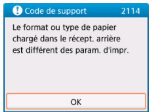 CANON TS5151 - Lorsque les paramètres de papier pour l'impression ou la copie sont différents des informations concernant le papier enregistrées sur l'imprimante : - 2