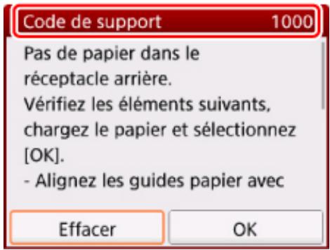 CANON TS5151 - Lorsqu'un code support et un message s'affichent sur l'écran LCD : - 1