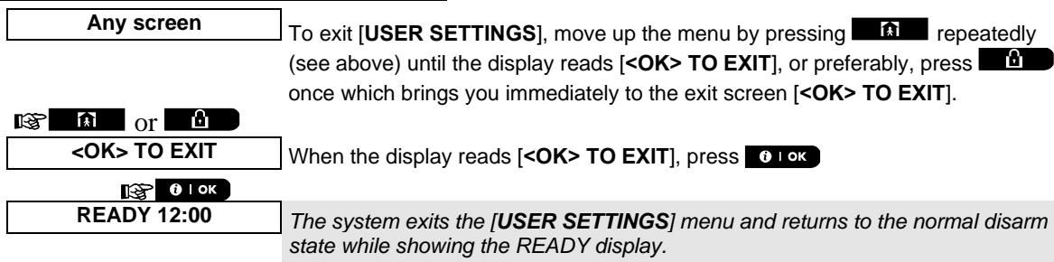 VISONIC POWERMASTER 30 - B.To Exit the USER SETTINGS Menu - 1