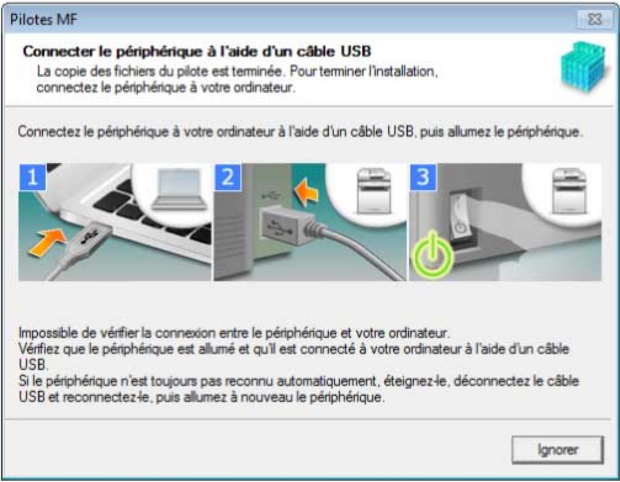 CANON MF553DW - Lorsque l'écran ci-dessous s'affiche, reliez le péripérisque et l'ordinateur via un cable USB → allumez le péripérisque. - 2
