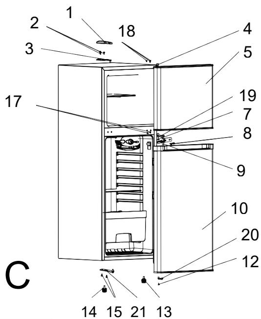 OCEANIC OCEAF2D134B - Attention! : Lors de l'inversion de la porte, l'appareil ne doit pas être branché. Retirez bien la prise à l'avance. - 2