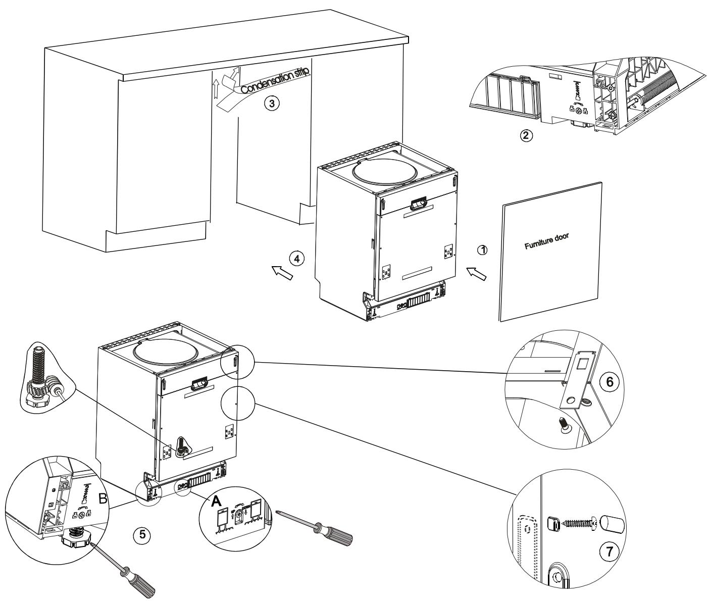 AMICA ADF 0912 X - Etapes d'installation du lave-vaissette - 1