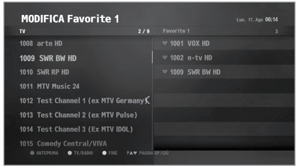 HUMAX TIVUMAX EASY-6400S - MENU > IMPOSTAZIONI > CANALI > MODIFICA PREFERITI - 1