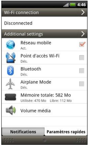 HTC RHYME - Utiliser les paramètres rapides - 1