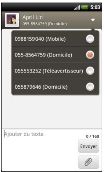 HTC RHYME - Répondre en utilisant un autre numéro de téléphone du contact - 1