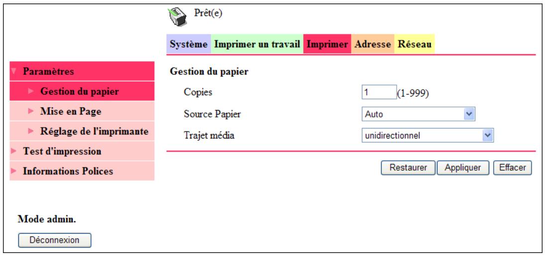 KONICA MINOLTA SCAN 226 - [Imprimer] - [paramètres] - [gestion du papier] - 1