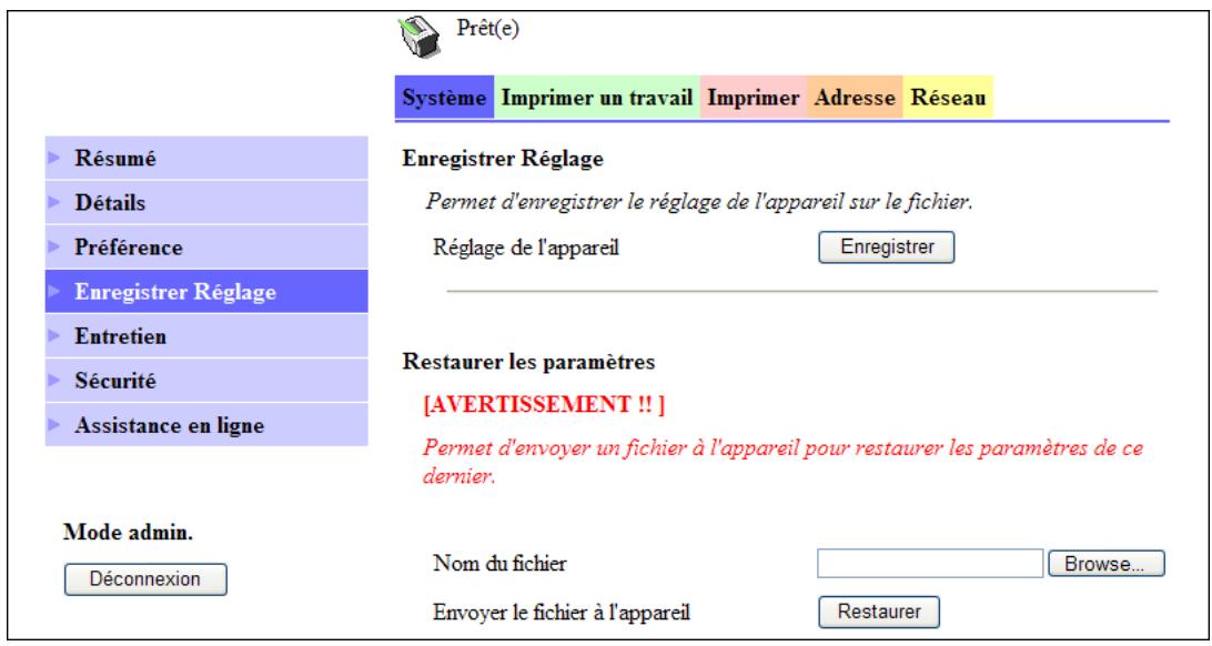 KONICA MINOLTA SCAN 226 - [Système] - [enregistrer réglage] - 1