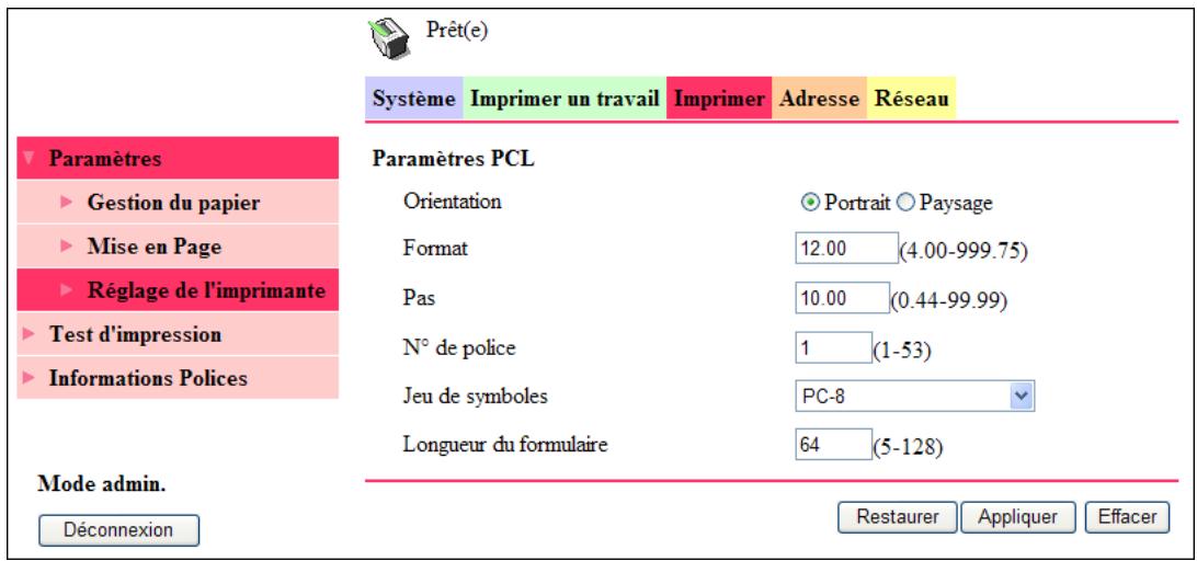 KONICA MINOLTA SCAN 226 - [Imprimer] - [paramètres] - [réglage de l'imprimante] - 1
