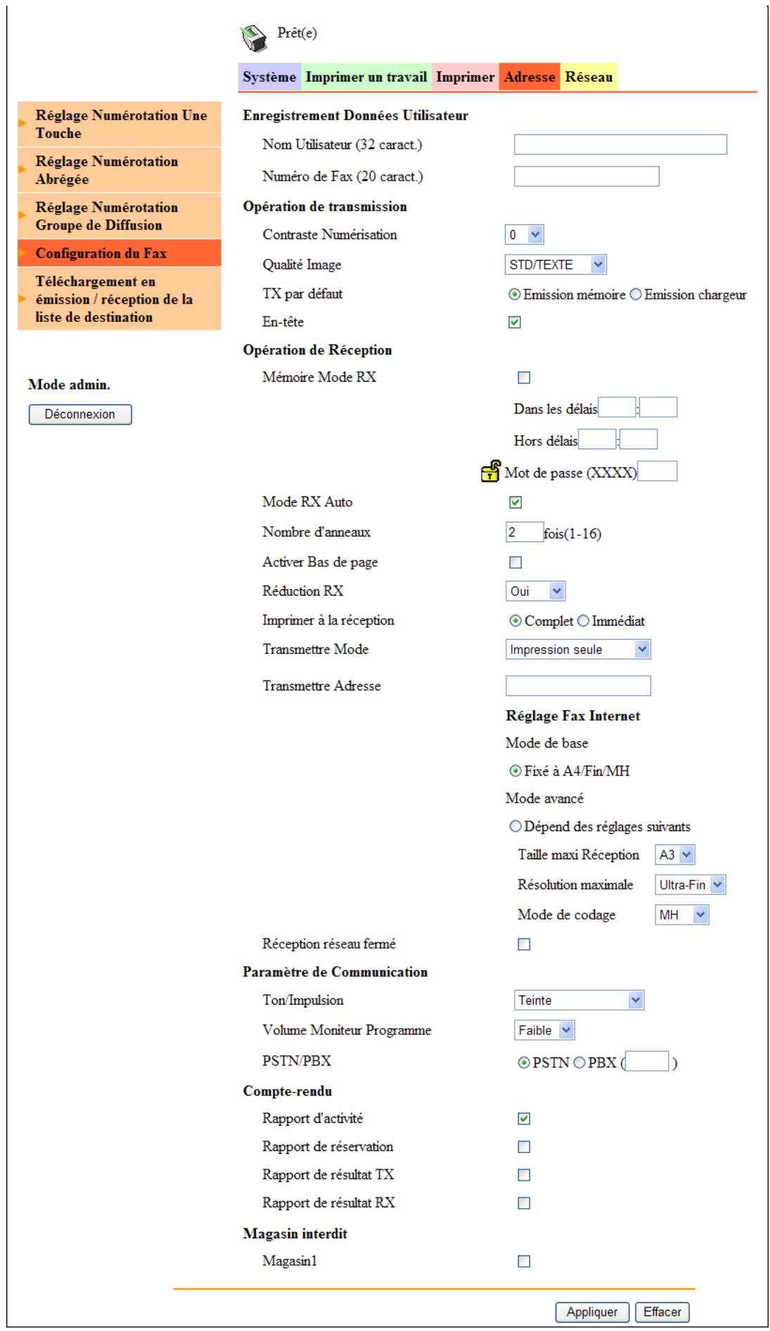 KONICA MINOLTA SCAN 226 - [Adresse] - [configuration du fax] - 1