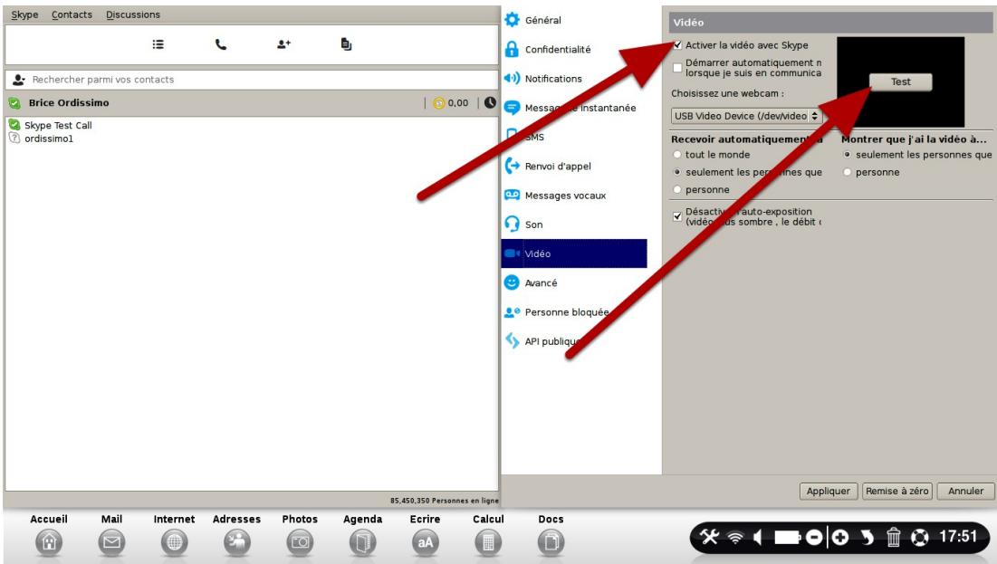 ORDISSIMO LE NUMERO 2 - Cochez l'option "Démarrer automatiquement ma webcam" puis sur "Test" - 1