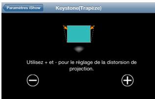 Paramètres iShow Keystone(Trapze) Utilisez + et - pour le réglage de la distorsion de projection.