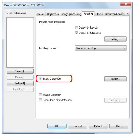 CANON IMAGEFORMULA DR-M1060 - Select the [Skew Detection] check box. - 1