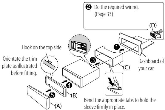 KENWOOD KDC-BT740DAB - Installing the unit (in-dash mounting) - 2