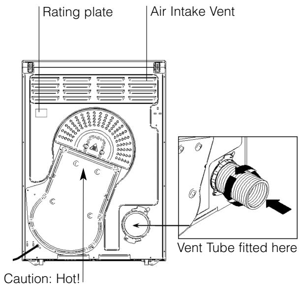 Rating plate Air Intake Vent Caution: Hot! Vent Tube fitted here