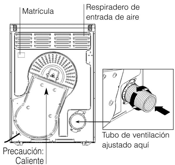 Matrícula Respiradero de entrada de aire Precaución: Caliente Tubo de ventilación ajustado aquí