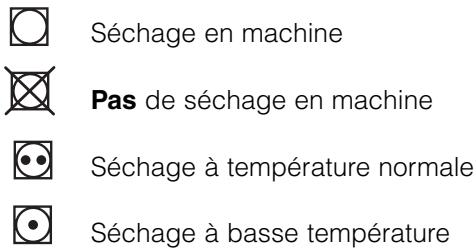 Séchage en machine Pas de séchage en machine Séchage à température normale Séchage à basse température