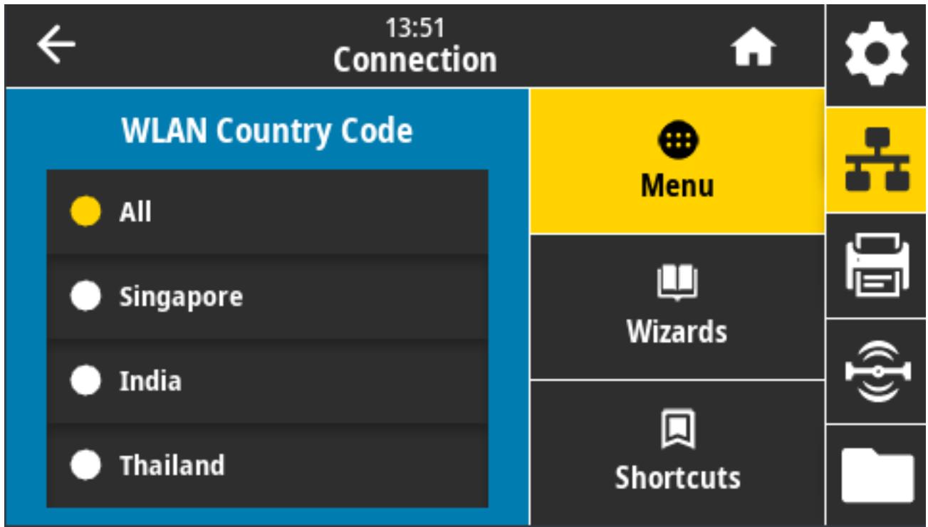 ZEBRA ZD621R - Connexion > Wi-Fi > Code pays WLAN - 1