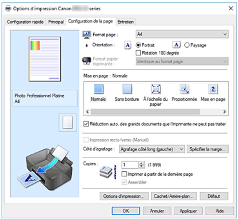 CANON PIXMA PRO-200 - Description de l'onglet Configuration de la page - 1