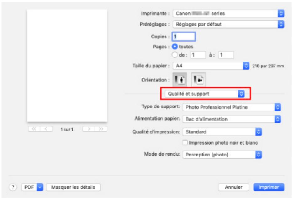 CANON PIXMA PRO-200 - Sélectionnez Qualité et support dans le menu déroulant. - 1