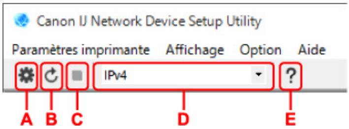 CANON PIXMA PRO-200 - Éléments de la barre d'outils de l'écran Canon IJ Network Device Setup Utility - 1