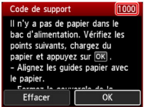 CANON PIXMA PRO-200 - Lorsqu'un code support et un message s'affichent sur l'écran LCD de l'imprimante : - 1