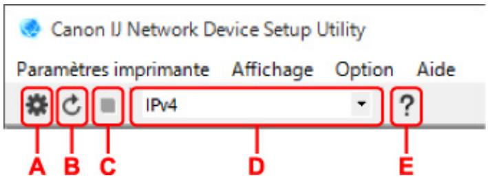 CANON TS7451 - Éléments de la barre d'outils de l'écran canon IJ network device setup utility - 1