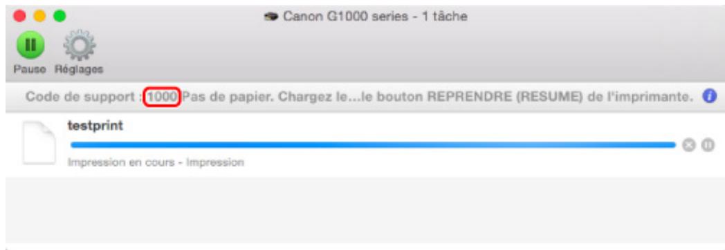 CANON G1501 - Lorsqu'un code support et un message s'affichent à l'écran : - 2