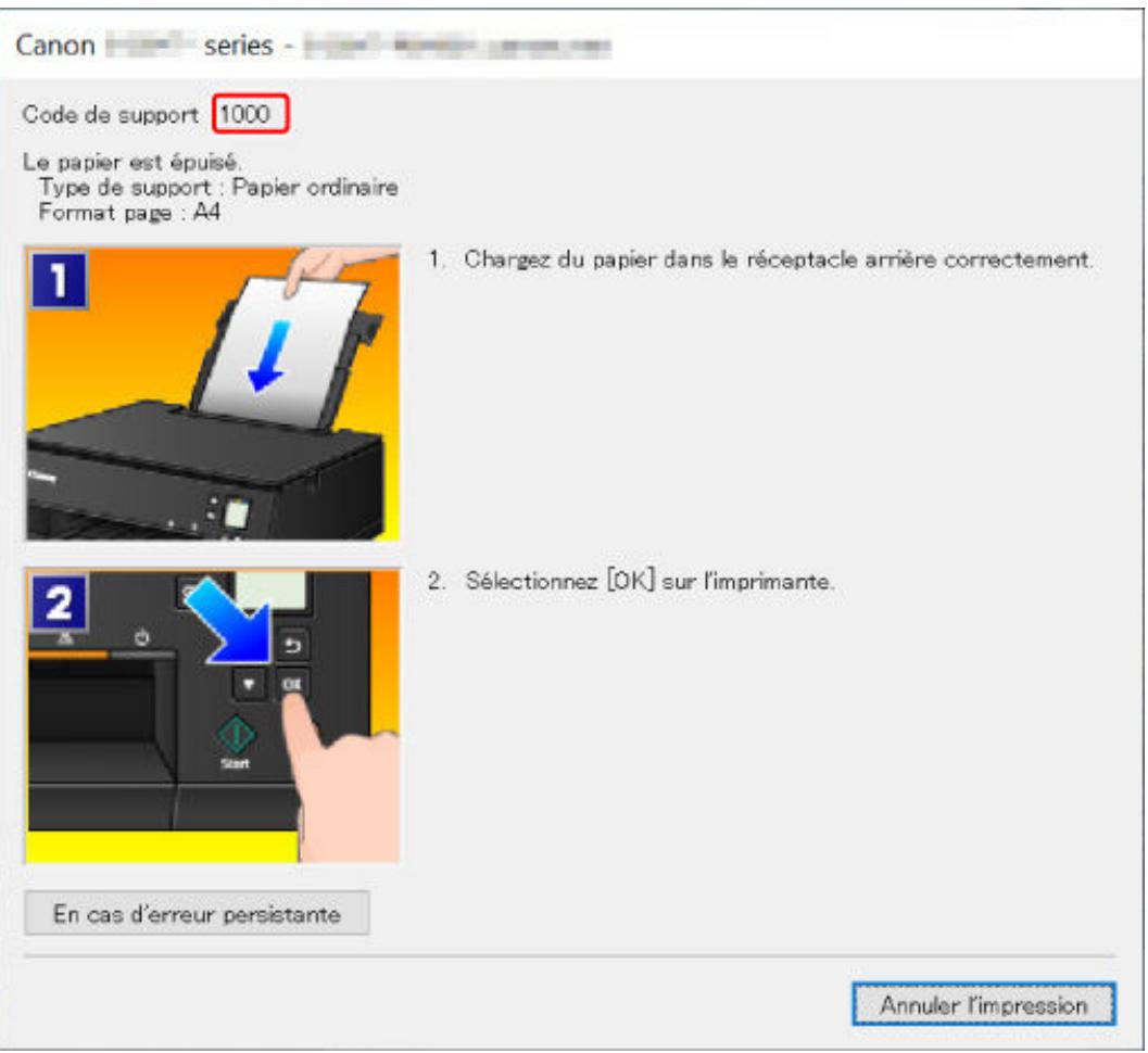 CANON TS6351HE - Lorsqu'un code de support et un message s'affichent sur l'écran de l'ordinateur (Windows) : - 1