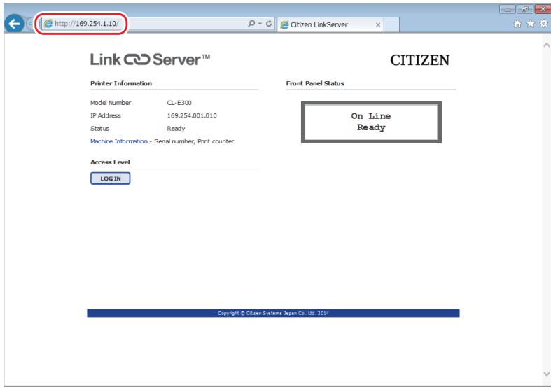 CITIZEN CL-E303 - Open a Web browser and enter the IP address of the desired printer into the address bar (area circled in red). - 1