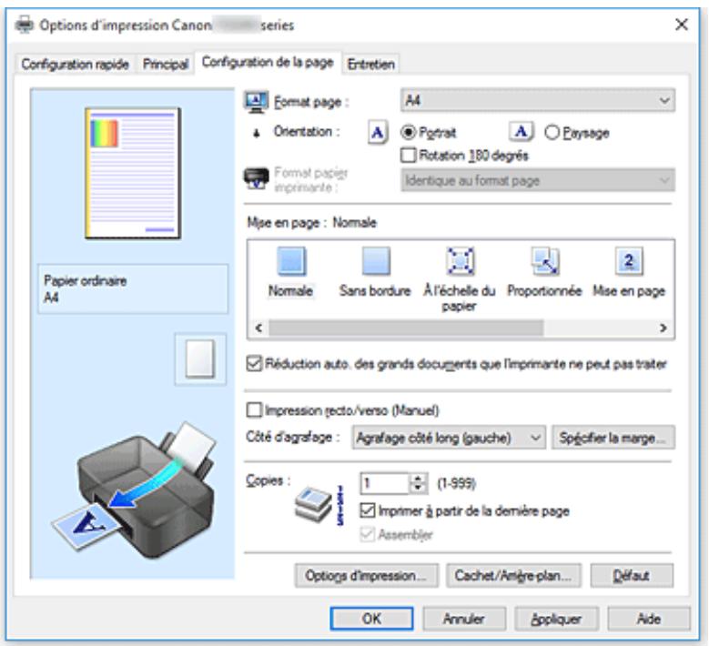 CANON PIXMA TS5051 - Description de l'onglet Configuration de la page - 1