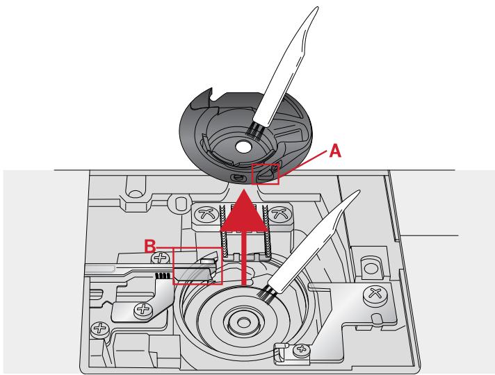 PFAFF ELEMENT C1105 - Limpiar bajo el compartimento de bobina - 1