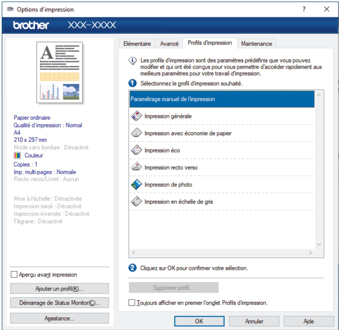 BROTHER DCP J1050DW - Utiliser un profil d'impression prédéfini (windows) - 1