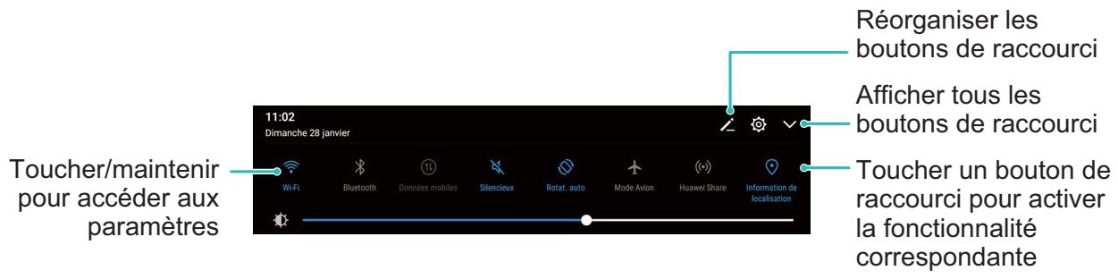 HUAWEI MEDIAPAD T3 10 - Utiliser des boutons raccourci pour activer rapidement les fonctionnalités gratuites utilisées - 1