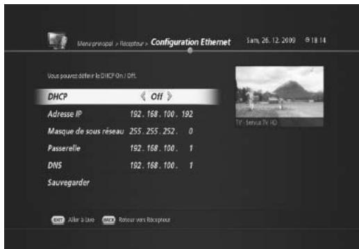 HUMAX TN5000HD - Installation réseau (MENU> Installation récepteur > Réseau) - 2