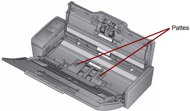 KODAK SCANMATE I940 - IMPORTANT : Avant desteroler le capot du module d'alimentation, les pattes doivent etre dirigees vers le bas. - 1