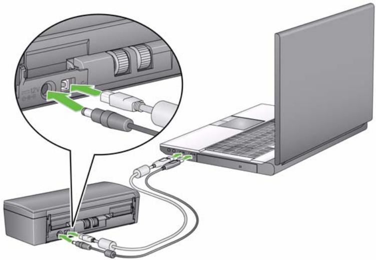 KODAK SCANMATE I940 - Option 3: Branchement avec le cordon d'alimentation USB et le cable de données USB - 1