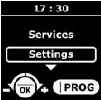 17 : 30 Services Settings - OK + | PROG