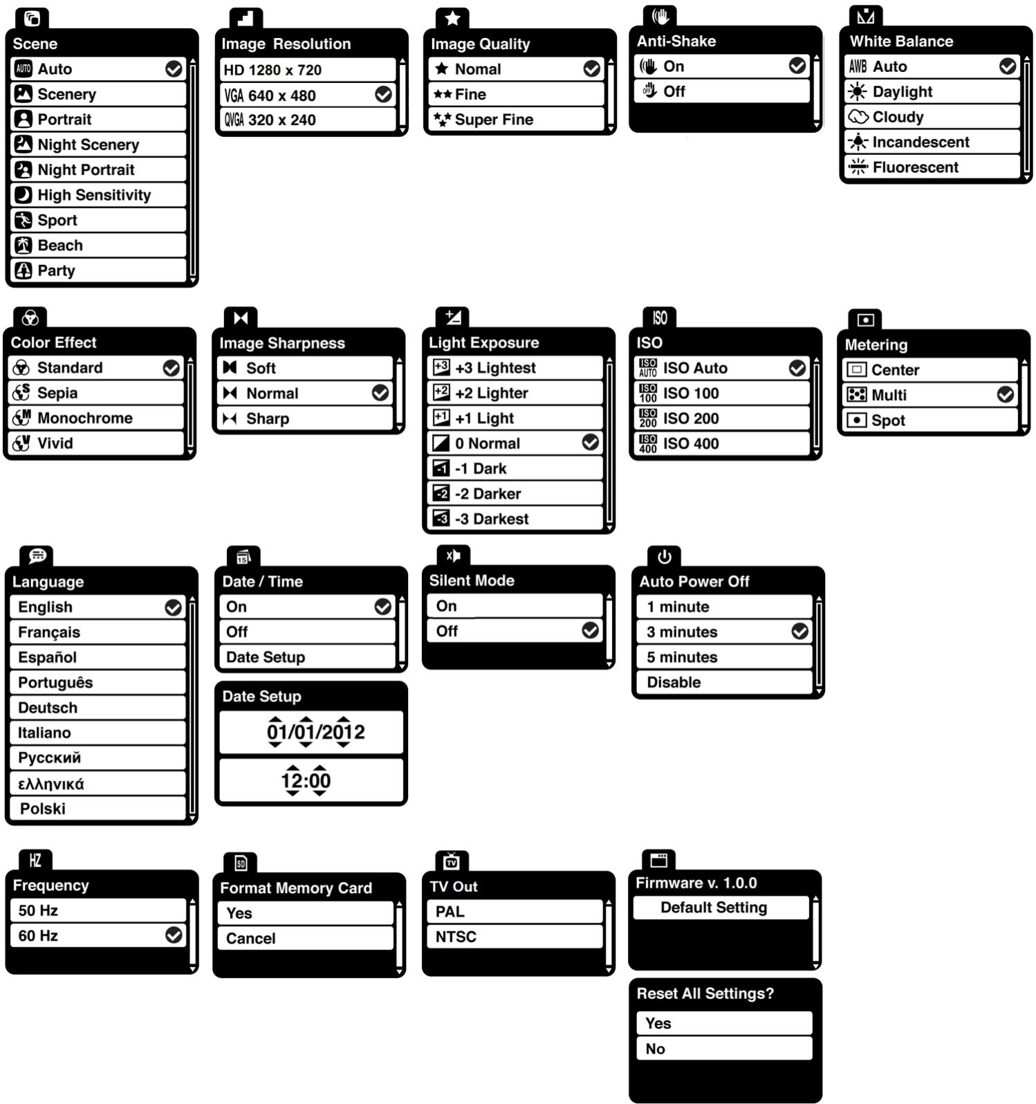 VIVITAR DVR 508NHD - Video Capture Mode Menus - 1