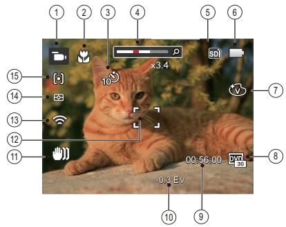 KODAK AZ251 - Overview of the Screen Icons in Movie Mode - 1