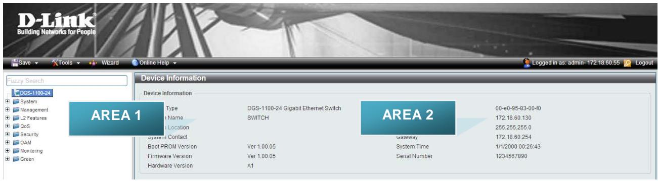 D-LINK DGS-1100-24P - Areas of the User Interface - 1