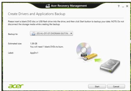 ACER ASPIRE SWITCH 11 SW5-111-11DC - Click Create Drivers and Applications Backup. - 1