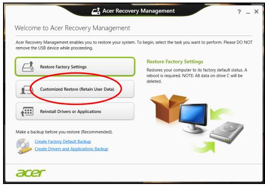 ACER ASPIRE SWITCH 11 SW5-111-11DC - Customized Restore with Acer Recovery Management - 1