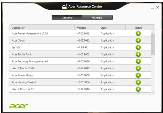 ACER ASPIRE SWITCH 11 SW5-111-11DC - You should see the Contents section of the Acer Resource Center. - 3