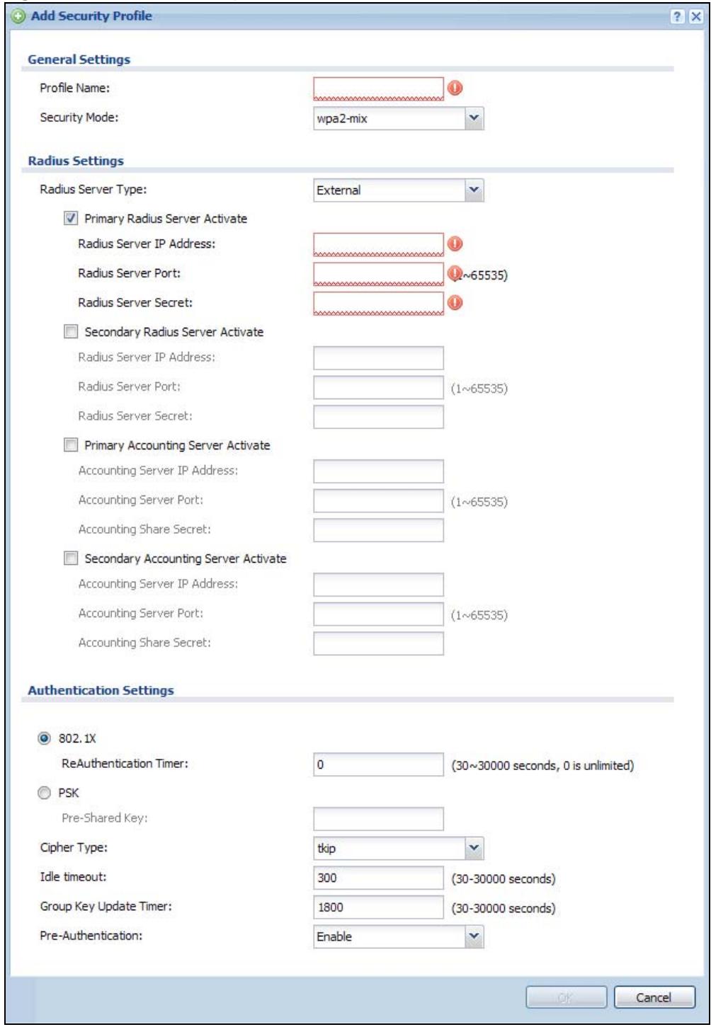 ZYXEL NWA5123AC - Add/Edit Security Profile - 1